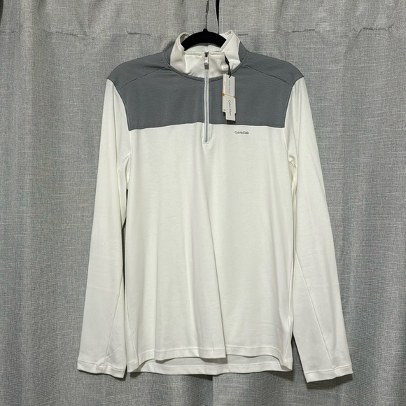 NWT Men’s Calvin Klein “Liquid Touch” 1/4 Zip Top-Sz S-Lightweight-White/Gray - Picture 2 of 14